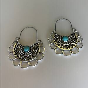 Turquoise Silver Tone Faux Western Boho Southwestern Earrings Jewelry NEW